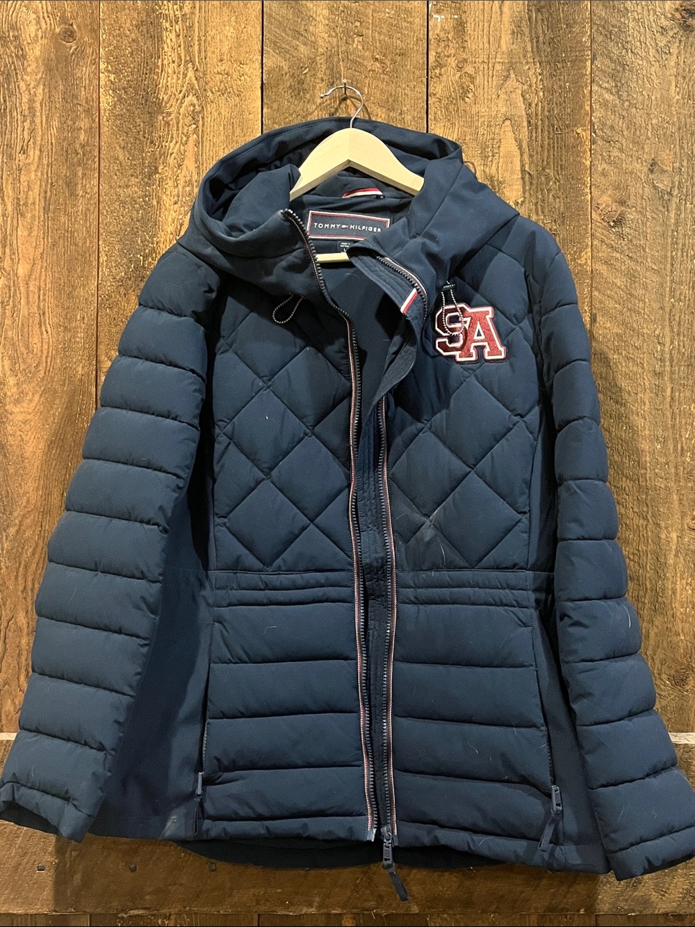 Tommy Hilfiger Navy Quilted Hooded Puffer with Embroidered Patch